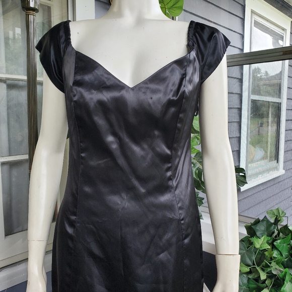 Vintage Marlene's Black 60" Long Gown / Black Satin Long Maxi Dress Gown - Picture 12 of 15